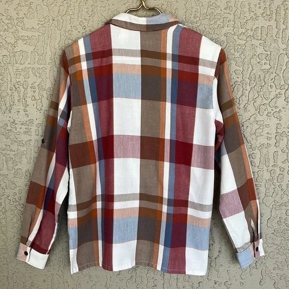 Vintage Alfred Dunner Plaid Button Down Shirt Roll Tab Lightweight Shacket - Picture 3 of 11